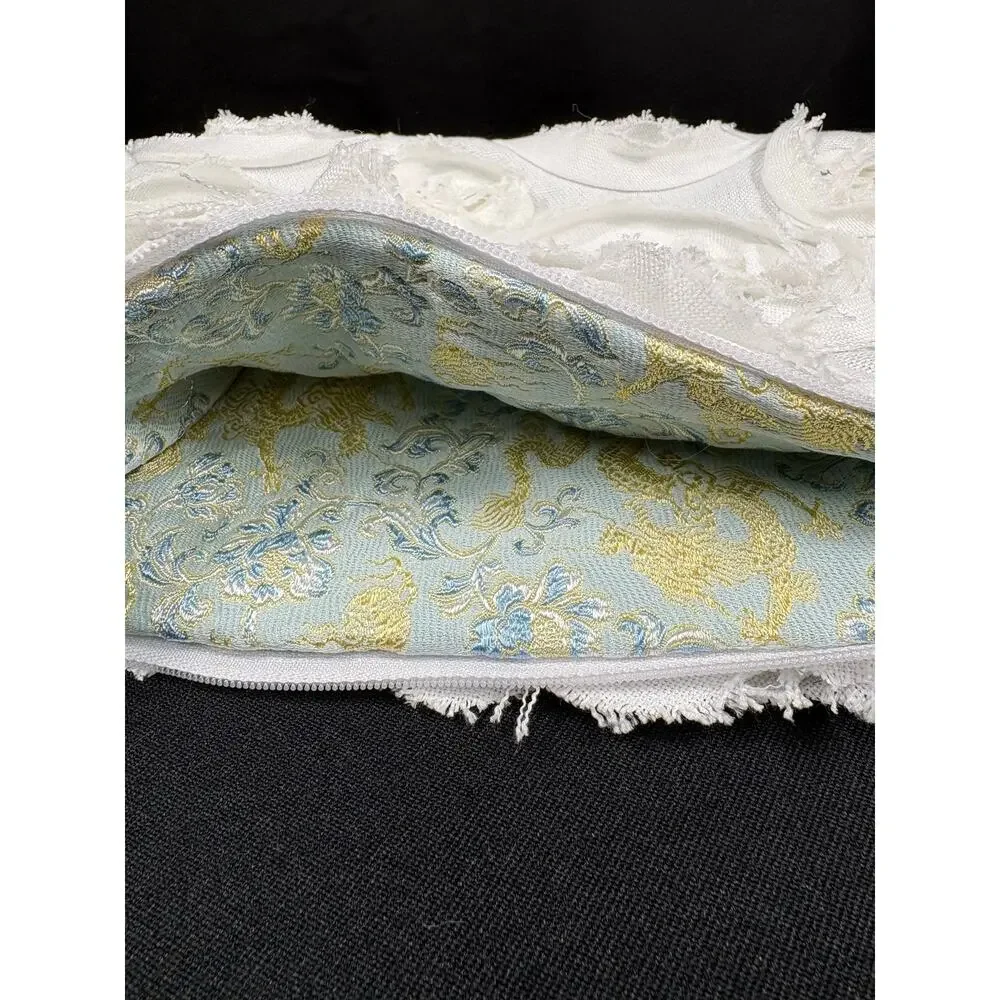 Handcrafted One of a Kind Clutch Bag Raised Floral Fabric Unique Satchel Pouch